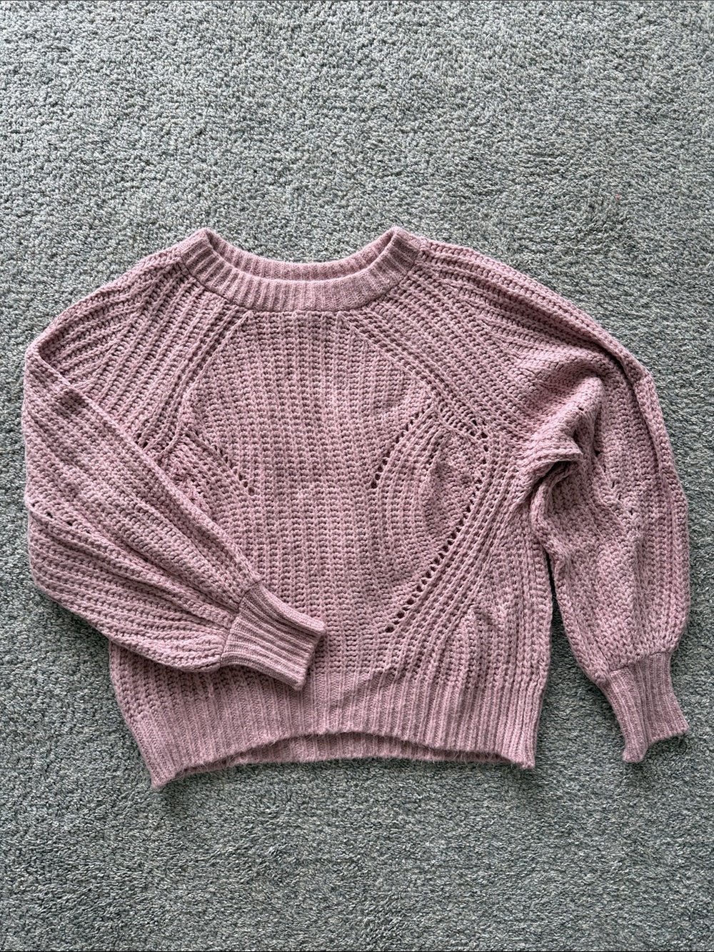 Express Dusty Rose Open-Stitch Crewneck Sweater